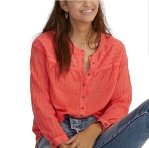 Anthropologie‎ Pilcro Mila Draped Buttondown Top Shirt Coral Plus Size 2X